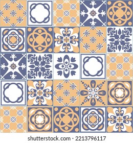 Azulejo tiles spanish traditional pattern, vintage retro seamless pattern for bathroom wall decoration, vector illustration