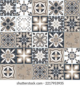 Azulejo traditional spanish pottery, square Azulejo tiles for design, vector illustration decorative