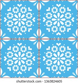 Azulejo vector tiles seamless pattern inspired by Portuguese art, Lisbon blue style tile background
	