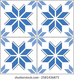 Azulejo wallpaper tiles design with star - vector seamless pattern - Portuguese and Spanish style