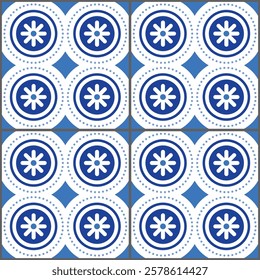 Azulejo wallpaper tiles design - vector seamless pattern - Portuguese and Spanish style
