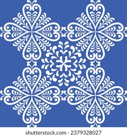 Azulejos in blue and white.Original traditional Portuguese and Spain decor.Seamless pattern tile with Victorian motives.Ceramic tile in talavera style. Ornamental blue and white patterns for any decor