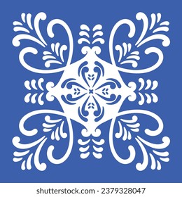 Azulejos in blue and white.Original traditional Portuguese and Spain decor.Seamless pattern tile with Victorian motives.Ceramic tile in talavera style. Ornamental blue and white patterns for any decor