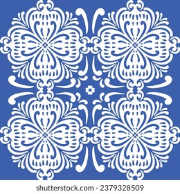 Azulejos in blue and white.Original traditional Portuguese and Spain decor.Seamless pattern tile with Victorian motives.Ceramic tile in talavera style. Ornamental blue and white patterns for any decor