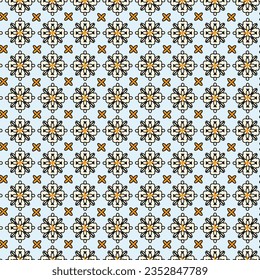 Azulejos blue and yellow seamless pattern, Protugal style for surface design. Vector illustration for textile or wallpaper