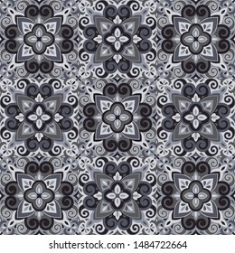 Azulejos ceramic tile design. Talavera tracery motif. Unique creative endless fill swatch. Portuguese, Spanish, Mexican, Brazilian folklore ornament. Ethnic style vector hand drawn seamless pattern.