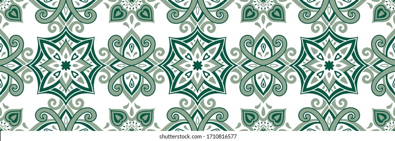 Azulejos Keramikfliesendesign. Talavera tracery motif. Einzigartige, kreative und endlose Fülluhr. portugiesische, spanische, mexikanische, brasilianische Folklore-Ornamente. Ethnische Vektorillustration handgezeichnet nahtlose Muster.