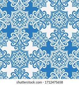 Azulejos Keramikfliesendesign. Talavera tracery motif. Einzigartige, kreative und endlose Fülluhr. portugiesische, spanische, mexikanische, brasilianische Folklore-Ornamente. Ethnische Vektorillustration handgezeichnet nahtlose Muster.