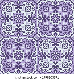 Azulejos ceramic tile design. Talavera tracery motif. Unique creative endless fill swatch. Portuguese, Spanish, Mexican, Brazilian folklore ornament. Ethnic style vector hand drawn seamless pattern.