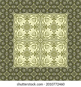 Azulejos ceramic tile design. Talavera tracery motif. Unique creative endless fill swatch. Portuguese, Spanish, Mexican, Brazilian folklore ornament. Ethnic style vector hand drawn seamless pattern.