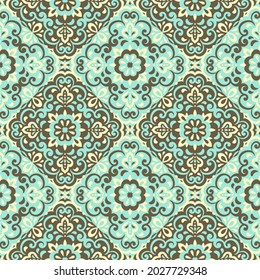 Diseño de azulejos de cerámica azulejos. Talavera tracery motif. Muestra de relleno creativa y única. Ornamento folclórico portugués, español, mexicano, brasileño. Patrón sin fisuras del vector de estilo étnico.