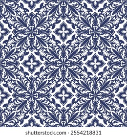 Azulejos Ceramic Tiles Collection with Traditional Blue Floral Style and Geometric Patterns – Hand-Drawn Seamless Vectors for Elegant Backgrounds and Unique Decorative Touches.