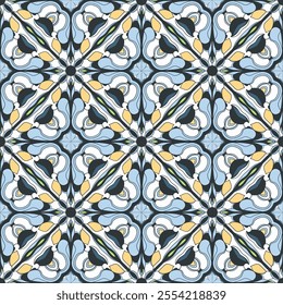 Azulejos Ceramic Tiles Collection with Traditional Blue Floral Style and Geometric Patterns – Hand-Drawn Seamless Vectors for Elegant Backgrounds and Unique Decorative Touches.