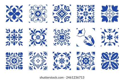 Azulejos ornaments. Seamless pattern of traditional spanish portuguese decorative tiles, vintage mosaic floral decorative backdrop. Vector texture, flower design for wall or floor isolated on white