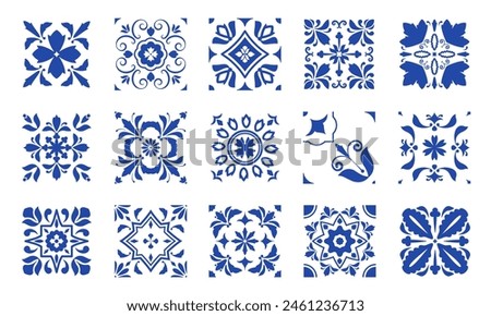 Azulejos ornaments. Seamless pattern of traditional spanish portuguese decorative tiles, vintage mosaic floral decorative backdrop. Vector texture, flower design for wall or floor isolated on white