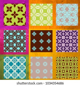  Azulejos Patterns. Set  of Tile Floor Oriental Spain Collection / Ornamental Geometric  Illustration  template.