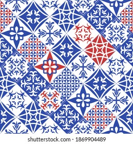 Azulejos Portuguese style tiles. Blue and red tiles from Portugal.