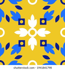 Azulejos Portuguese tile floor pattern, Lisbon seamless indigo blue tiles, vintage geometric ceramic, Spanish vector background. Moroccan geometrical interior patchwork. Azulejo moroccan wallpaper