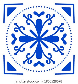 Azulejos Portuguese tile floor pattern, Lisbon seamless indigo blue tiles, vintage geometric ceramic, Spanish vector background. Moroccan geometrical interior patchwork. Azulejo moroccan wallpaper