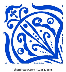 Azulejos patrón de suelo de baldosas portuguesas, Lisboa azulejos azul índigo, cerámica geométrica vintage, fondo vectorial español. Matrícula interior geométrica marroquí. Papel mural de Azulejo