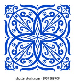Azulejos Portuguese tile floor pattern, Lisbon seamless indigo blue tiles, vintage geometric ceramic, Spanish vector background. Moroccan geometrical interior patchwork. Azulejo moroccan wallpaper