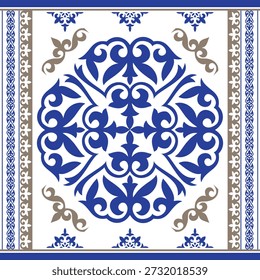 Azulejos portuguese tiles azulejos vector pattern. Seamless pattern illustration in traditional style Portuguese tiles. Cerulean ethnic background. For tile, embroidery, ceramic, plate, textile