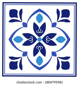 Azulejos portuguese traditional ornamental tile, blue and white pattern. Vector illustration