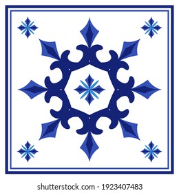 Azulejos portuguese traditional ornamental tile, blue and white pattern. Vector illustration