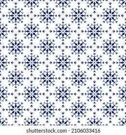 Azulejos portuguese traditional ornamental tile, blue and white seamless pattern. Vector illustration