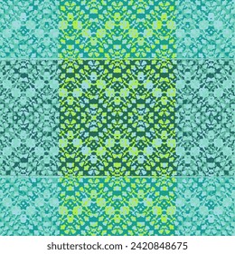 Azulejos tiles patchwork.  70s retro vintage pattern background