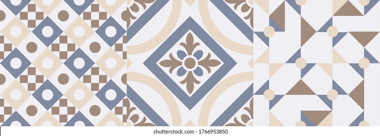 Azulejos, Traditional ornate geometric portuguese decorative tiles. Abstract background. Vector hand drawn illustration, typical portuguese tiles, Ceramic tiles. Set of mandalas