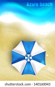 azure beach with sun umbrella