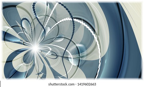 azure beige overlapping abstract shapes, chains of circles, a flash of light, smooth lines and translucent shapes in a white frame. abstract wallpaper. author's work. vector