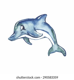 azure blue dolphin watercolor vector logo icon symbol