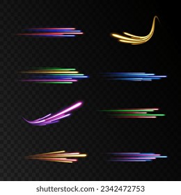 Efecto de luz verde azul de Azure, movimiento de velocidad de neón de forma curva. Ilustración futurista en el estilo cyberpunk vector de la ruta de luz, obturador lento, ciudad nocturna. Fluyen las ondas de alimentación de los giros de color. Pista eléctrica.