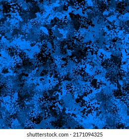 Azure blue seamless camouflage pattern. Repeating digital dotted flecktarn camo military texture background. Abstract modern fabric textile ornament. Vector illustration.