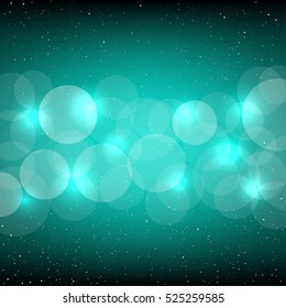Azure bokeh background with small white circles. Christmas and New Year backdrop