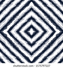 Azure Chevron Vector Seamless Pattern. Cornflower Abstract Tie Dye Traditional Ornament. Gloss Line Bohemian Texture. Cobalt Ikat Ogee Japanese Print. Aztec Drawing Design