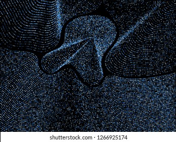 Azure curve lines of multiple square confetti on black. Rich vector background with shiny stardust glitters. Magic confetti dust curves stripes. Abstract vector pattern, glowing lights design.