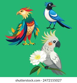 Azure Eagle WITH AJasmine Cockatoo WITH A Zinnia group birds vector