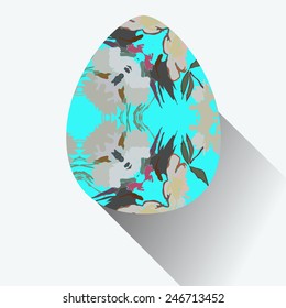 Azure Easter egg with floral ornaments  on a white   background. Hand drawn. 