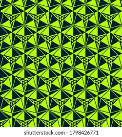 azure, green triangles and broken stripes are grouped and arranged in a specific order to form a vibrant geometric seamless pattern. vector
