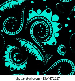 Azure large flower on a black background with melkini details and drawing. To create a summer mood.