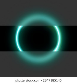Círculo de neón de Azure con efecto de glasmorfismo ilustración vectorial. Resumen de anillo luminoso LED con vidrio borroso, brillante marco redondo de láser para afiche o pancarta, presentación futurista tecno.