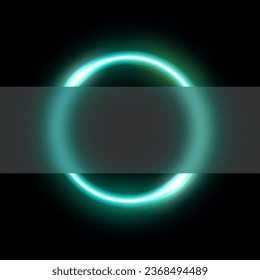 Azure neon circle with glassmorphism effect vector illustration. Abstract luminous LED ring with blurred glass, shiny round frame of laser for poster or banner, futuristic techno presentation.