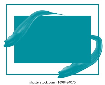 Azure Rectangle Brushed Frame. Vector Brush Painted Frame. Blue Colors Sticker. Trendy Square Border Template.
