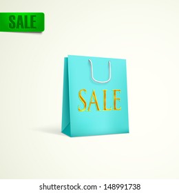 azure shopping bag. sale concept