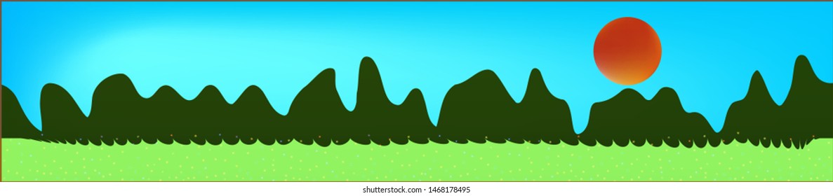 Azure sky, and mountains landscape. Light glass print panaramic design. Glass print skinali light and dark. New glass print fantasy. Horizon, texture. Old game style.