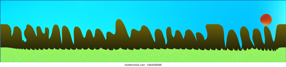 Azure sky, and mountains landscape. Texture background illustration design. Colorful new glass print design. Crisp glass print fantasy. Horizon, blend. Old game style.