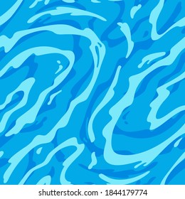 Azure Stormy Water Surface Seamless Pattern. Vector Sea Ripple. Abstract Blue Waves Background. 